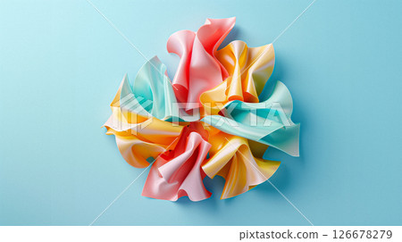 Colorful Abstract Artwork Featuring Flowing Curves in Vibrant Tones on a Dark Background 126678279