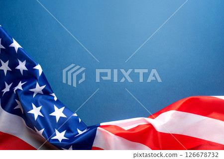 Blue background with American flag. 126678732