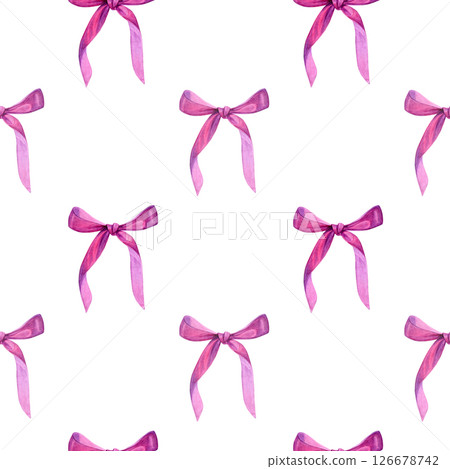 Pink ribbon pattern. Watercolor of a decorative element tied in a bow. Good for postcards, invitations, greeting cards, wallpaper, textiles Pink ribbon pattern. Watercolor of a decorative element tied in a bow. Good for postcards, invitations, greeting cards, wallpaper, textiles 126678742