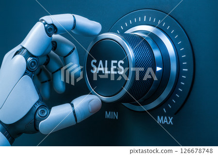 AI robotic hand increases sales to maximum, business revenue and profit growth, future technology, automation, success, digital market, finance 126678748