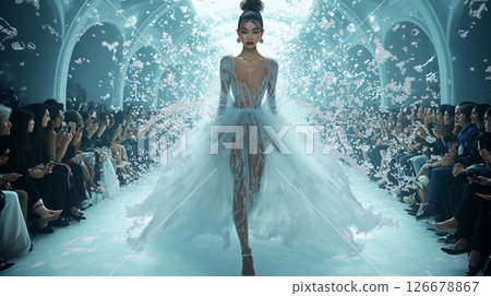 女模特兒在時裝秀上行走 126678867