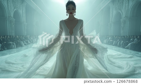 Female model walking at a fashion show 126678868