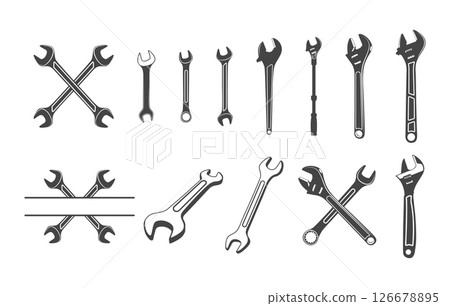 Wrench svg, Wrench silhouette, Wrench vector, Crossed wrench svg, Crossed wrench silhouette, Wrench tools svg, Wrench tools silhouette. 126678895