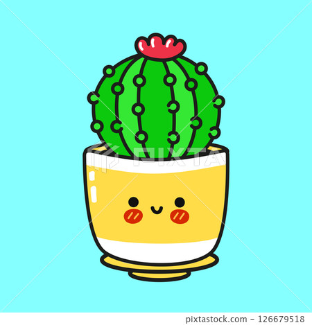 Adorable illustration of a happy Cactus plant sitting in a yellow pot, perfect for nature lovers and kawaii enthusiasts Adorable illustration of a happy Cactus plant sitting in a yellow pot, perfect for nature lovers and kawaii enthusiasts 126679518