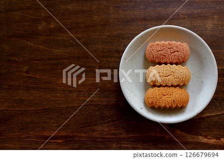 Okinawa traditional sweets Chinsuko on table background viewed from above 126679694