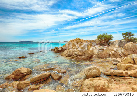 Unbelivable view of Capriccioli beach in Costa Smeralda. 126679819