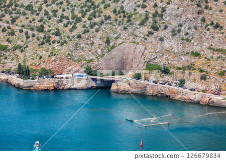 Amazing view of submarine base museum in Balaklava bay in Sevastopol city from the height Amazing view of submarine base museum in Balaklava bay in Sevastopol city from the height 126679834