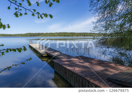 Nidzkie Lake in spring. Landscape of Masuria in Poland. 126679875