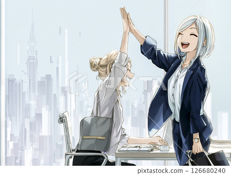 年輕女子因為高興準時下班而擊掌的插圖 年輕女子因為高興準時下班而擊掌的插圖 126680240