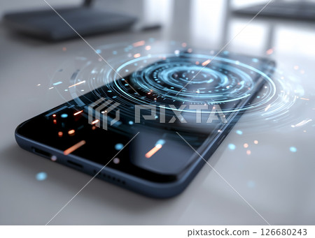 Illustration material of a smartphone equipped with a 3D holographic display 126680243
