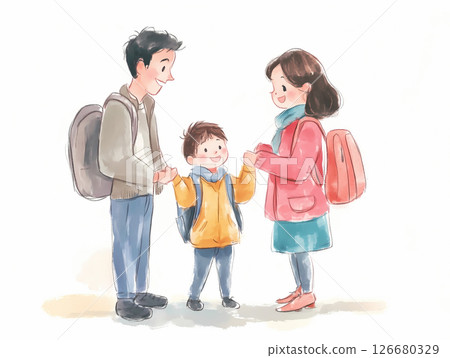 Cartoon parents sending children to school illustration 126680329
