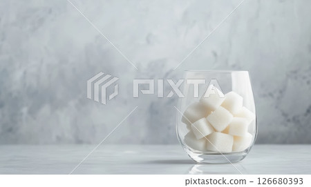 Promoting a low sugar lifestyle, reducing added sugar intake, and highlighting the danger of excessive sugar consumption for a healthier life with sugar cubes in a glass 126680393