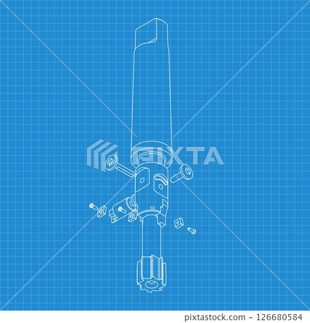 Mechanical engineering drawings. Tap tools, borer. Technical Design. Cover. Blueprint. Step Cutting Tool with Countersinking Function. Technical 3D Vector Illustration 126680584