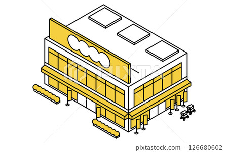 兩層超市或藥局的圖像，簡單的線條畫等距插圖 126680602