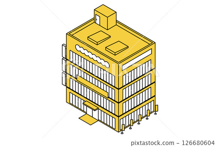 Large commercial facility, simple line drawing isometric illustration Large commercial facility, simple line drawing isometric illustration 126680604