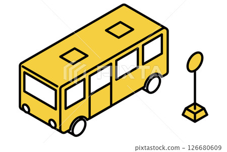 公車和公車站,簡單的線條畫等距圖 公車和公車站,簡單的線條畫等距圖 126680609