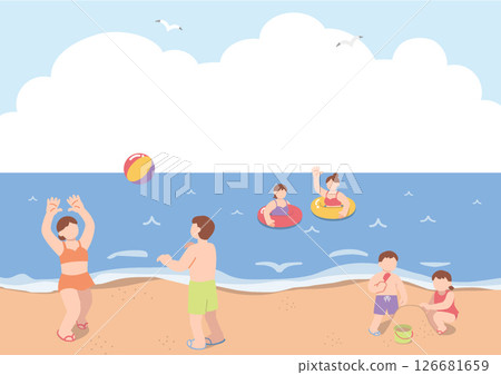 人們在海裡享受游泳的風景插圖 126681659