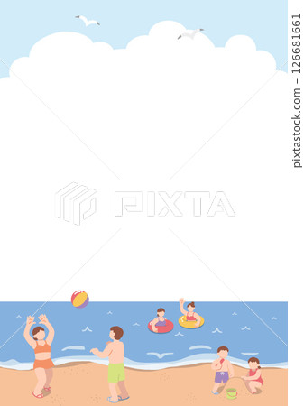 人們在海裡享受游泳的風景插圖 126681661