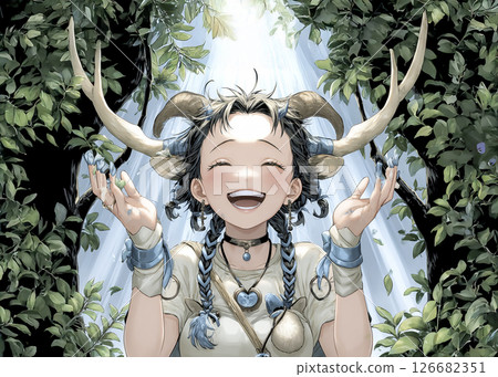 一隻駝鹿仙女沿著森林小徑快樂行走的插畫素材 一隻駝鹿仙女沿著森林小徑快樂行走的插畫素材 126682351