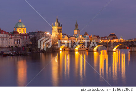 Charles Bridge at sunset in Prague Czech Republic 126682968