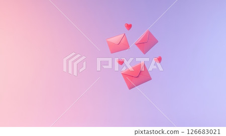 Pink envelopes and hearts are floating on a gradient background, creating a romantic and festive atmosphere for valentine's day, symbolizing love, affection, and heartfelt messages 126683021