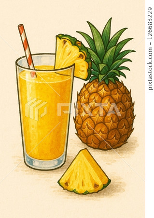 Illustration of a glass of pineapple juice Illustration of a glass of pineapple juice 126683229