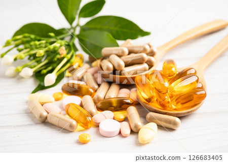 Alternative medicine herbal organic capsule drug herb. Alternative medicine herbal organic capsule drug herb. 126683405