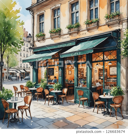 iron tables and chairs in the city center 126683674