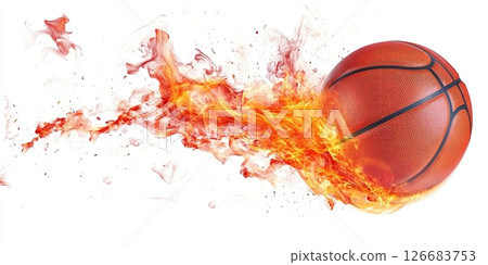 Basketball with Flames, Fast Motion Effect, Intense Sports Symbol on White Background 126683753