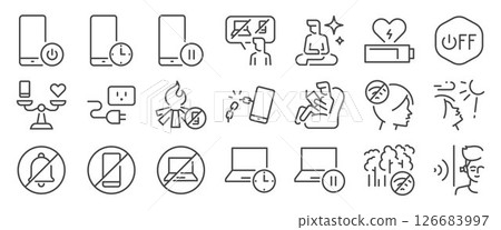Digital Detox icon set. It included screen-free, digital balance, screen time, nature, and more icons. 126683997