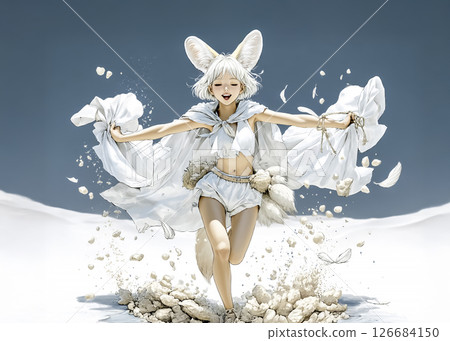 Illustration material of a fennec fairy running happily through the desert 126684150