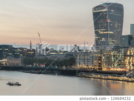 The Stunning view of The modern 20 Fenchurch Street (Walkie-Talkie building) and River Thames. 126684232