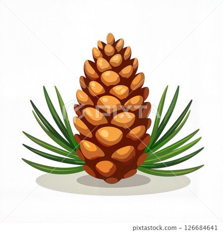 Large pine cone with green needles on white background, simplicity Large pine cone with green needles on white background, simplicity 126684641