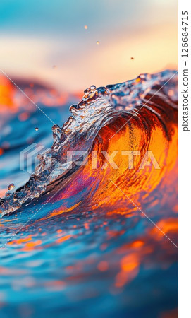 Dynamic ocean wave with flowing lava creating a stunning visual spectacle 126684715