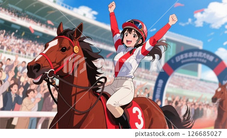 Beautiful jockey after the Japan Derby finish 126685027