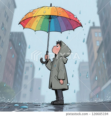 一個人在雨天打著傘 126685194