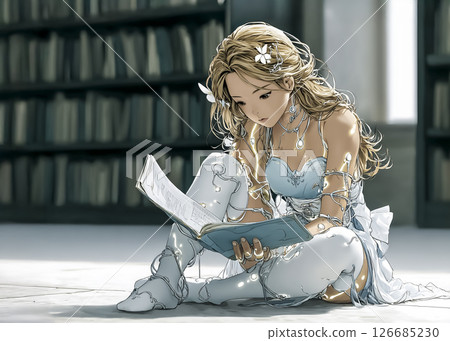 Techno Fairy - AI trying to learn about humans from a book - Artificial intelligence fairy illustration material 126685230