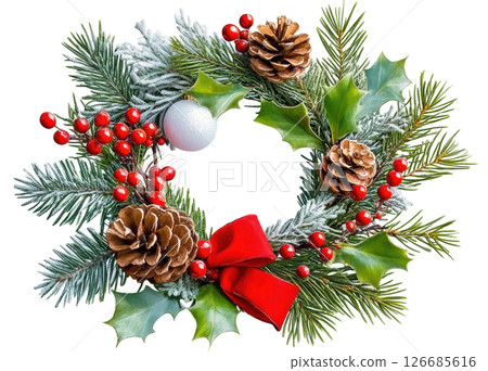Christmas wreath transparent PNG isolated on white background. 126685616