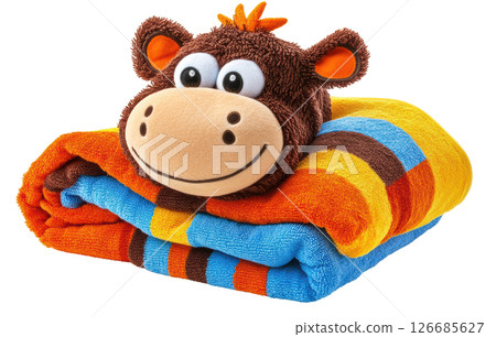 Towel colorful with cute animal cartoon head for children transparent PNG isolated on white background. Towel colorful with cute animal cartoon head for children transparent PNG isolated on white background. 126685627