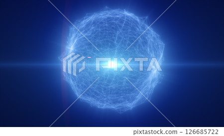 Luminous blue digital sphere with radiant light burst and structured filaments, conveying energy, innovation, and futuristic intelligence Luminous blue digital sphere with radiant light burst and structured filaments, conveying energy, innovation, and futuristic intelligence 126685722
