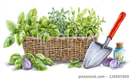 Fresh herb in farm watercolor painting on white background. 126685909