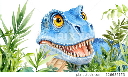 Allosaurus dinosaur watercolor painting isolated on white background. 126686153