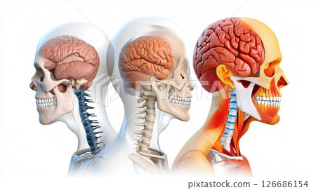 Human brain and bone neck anatomy on white background. 126686154