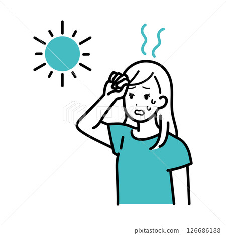 Illustration of a woman feeling unwell due to extreme heat 126686188