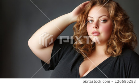Nice plus-sized modern beautiful fat woman. Nice plus-sized modern beautiful fat woman. 126686288