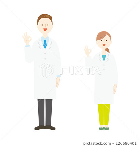 Illustration of men and women in white coats OK 126686401