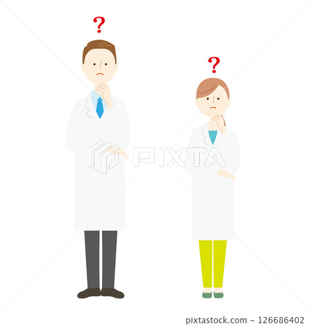 Illustration of men and women in white coats Question Illustration of men and women in white coats Question 126686402