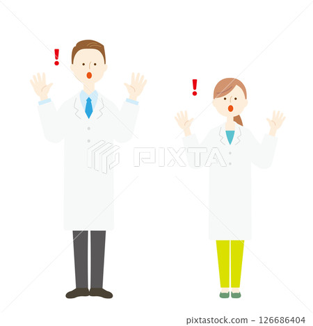 Illustration of a man and woman in a white coat surprised 126686404