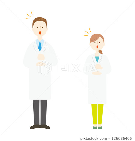 Illustration of men and women in white coats Illustration of men and women in white coats 126686406
