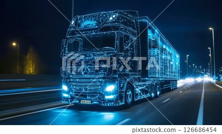 Logistics, truck at container Cargo ship transportation with working crane bridge in deep sea port for import export. 126686454